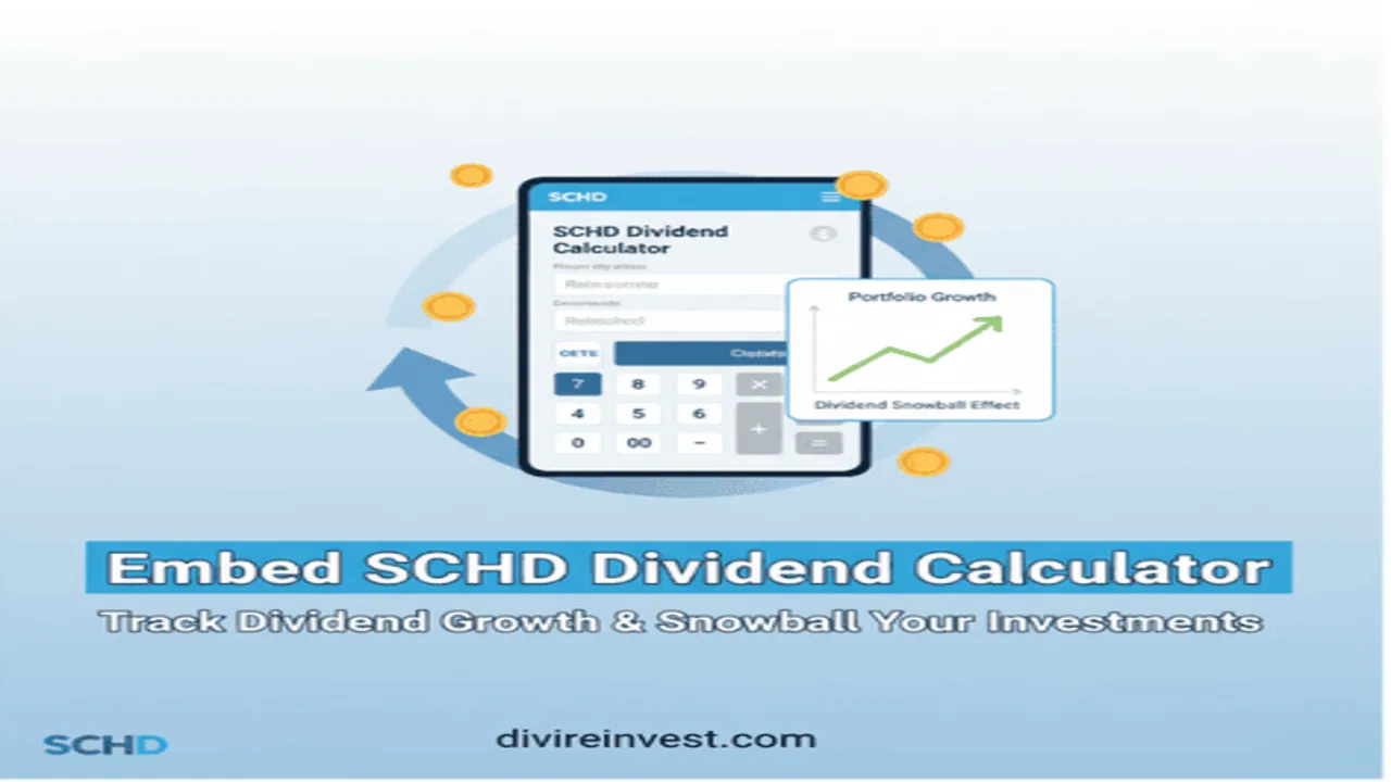 Embed SCHD Dividend Calculator showing portfolio growth and dividend snowball effect